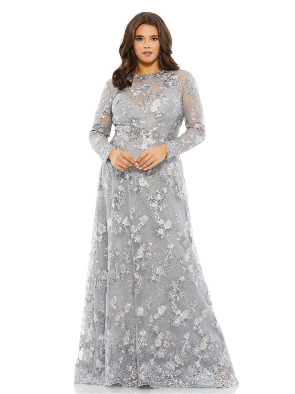 Mac Duggal 67923 Embellished Illusion Long Sleeve A Line Gown Size 16W NWT